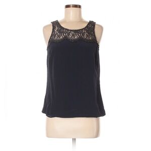 🌺 2/$20 J. Crew navy blue sleeveless silk blouse black lace trim size 6